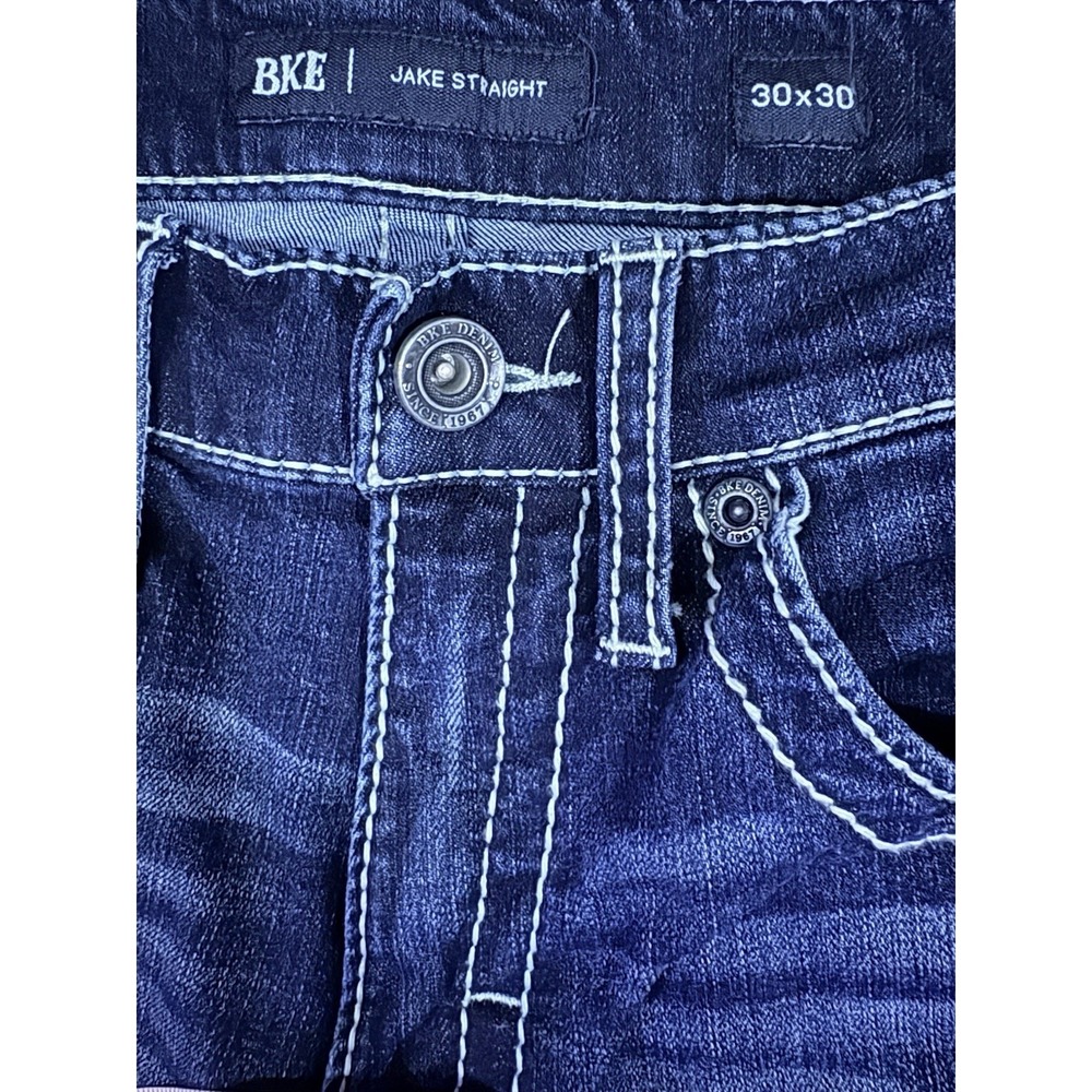 BKE Jake Straight Leg Jeans Mens 30x30 Blue Denim Dark Wash Western Cowboy Work - Picture 6 of 9